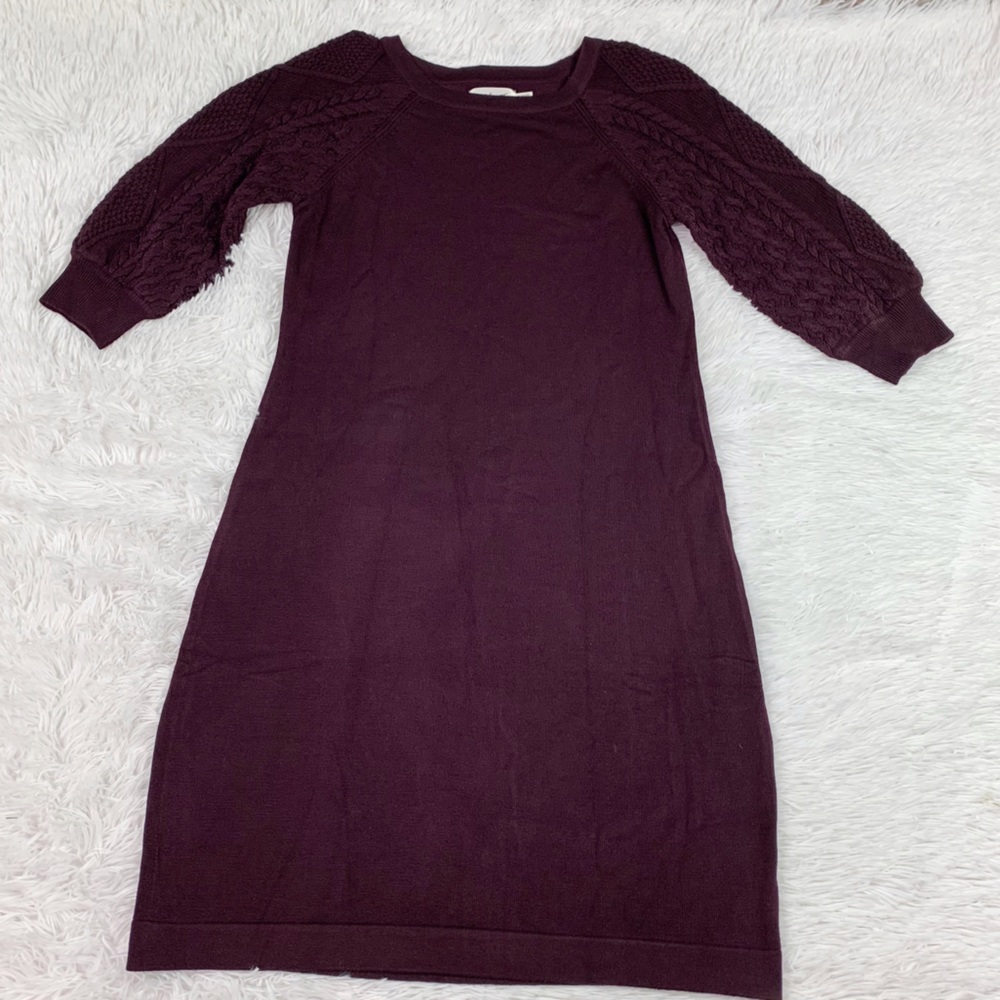 Eliza J 3/4 sleeve sweater a-line dress crew neck in burgundy